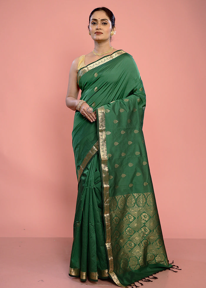 Green Kanjivaram Silk Saree With Blouse Piece - Indian Silk House Agencies