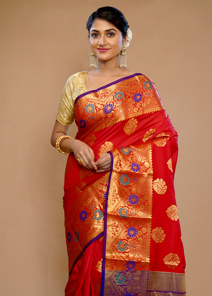 Red Kanjivaram Silk Saree With Blouse Piece - Indian Silk House Agencies