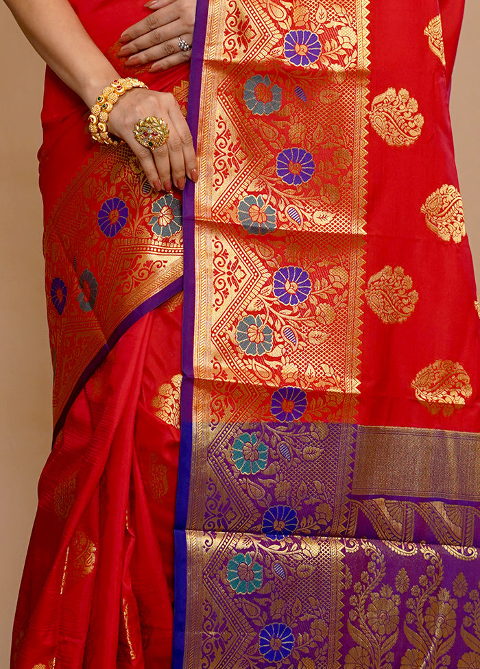 Red Kanjivaram Silk Saree With Blouse Piece - Indian Silk House Agencies