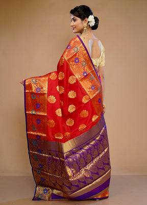 Red Kanjivaram Silk Saree With Blouse Piece - Indian Silk House Agencies