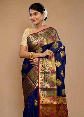 Blue Kanjivaram Silk Saree With Blouse Piece - Indian Silk House Agencies