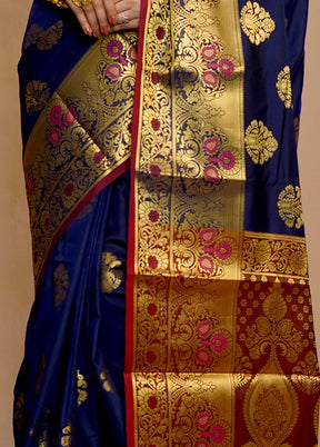 Blue Kanjivaram Silk Saree With Blouse Piece - Indian Silk House Agencies