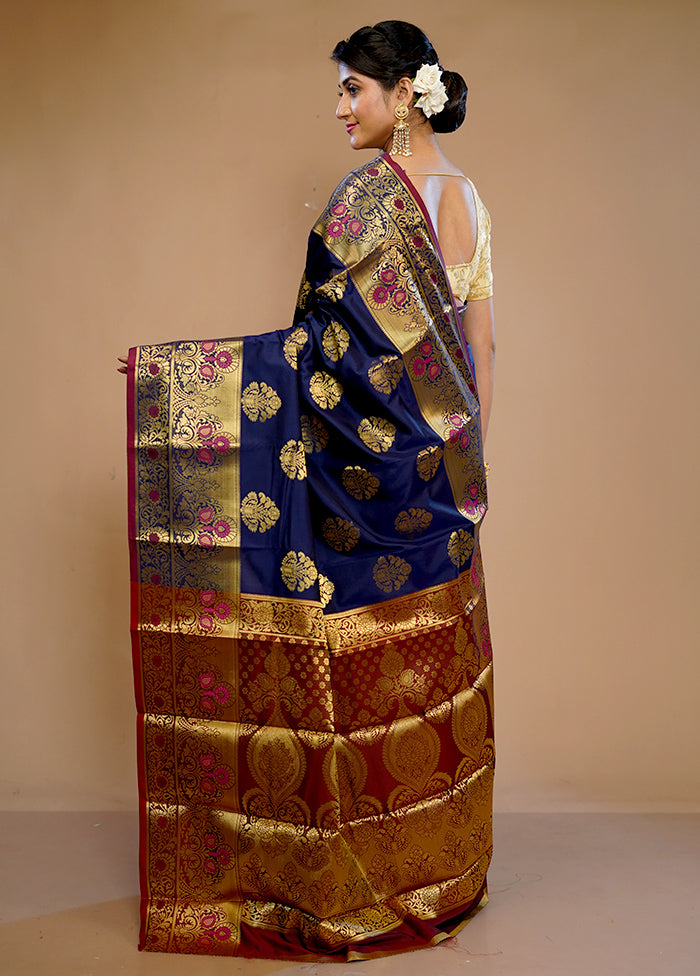 Blue Kanjivaram Silk Saree With Blouse Piece - Indian Silk House Agencies