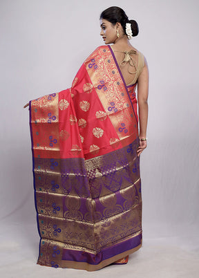 Pink Kanjivaram Silk Saree With Blouse Piece - Indian Silk House Agencies