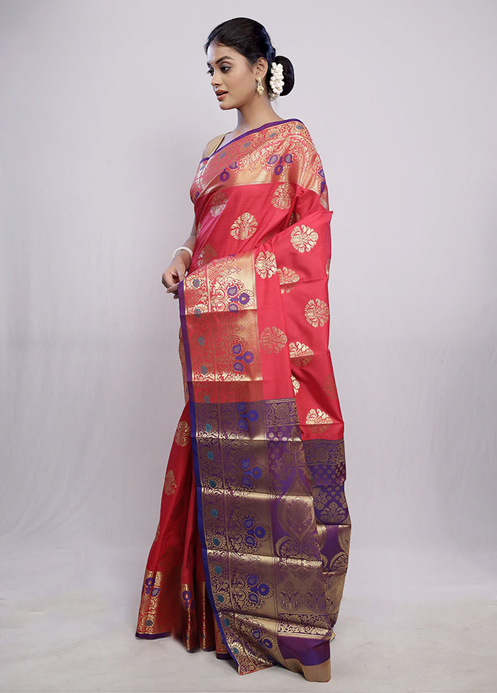 Pink Kanjivaram Silk Saree With Blouse Piece - Indian Silk House Agencies