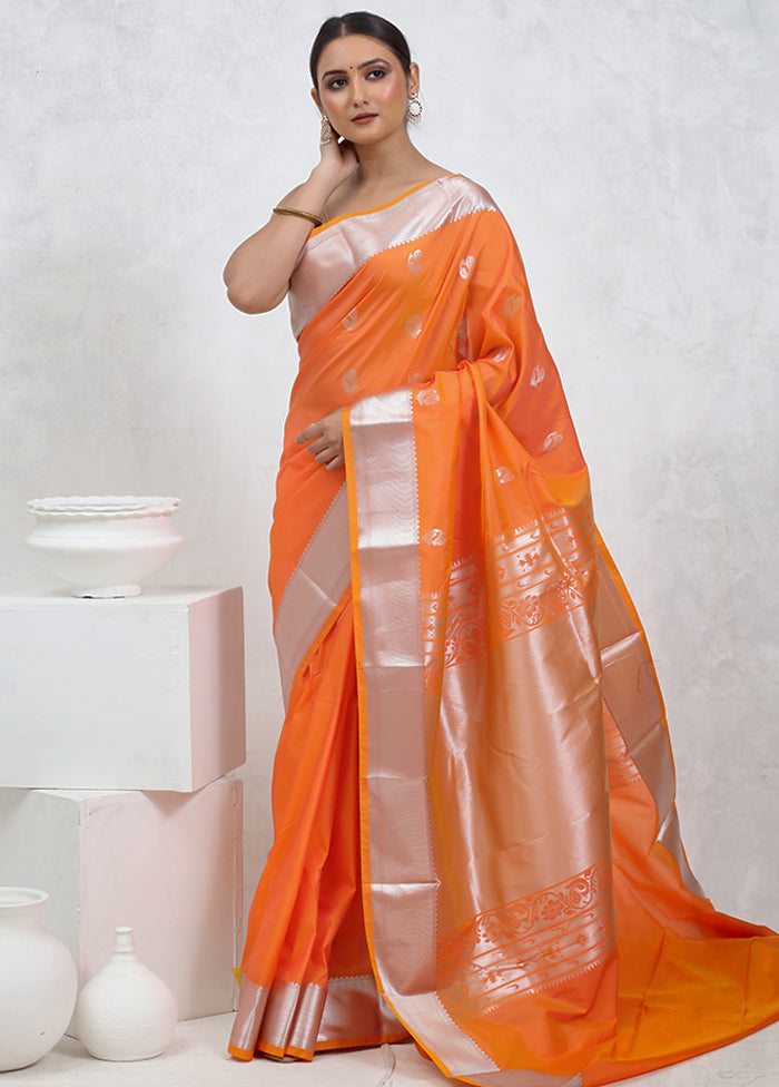 Orange Kanjivaram Silk Saree With Blouse Piece