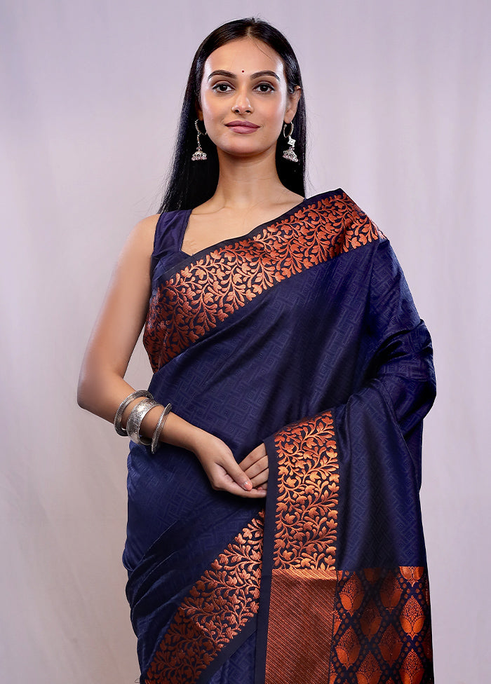 Blue Kanjivaram Silk Saree With Blouse Piece - Indian Silk House Agencies