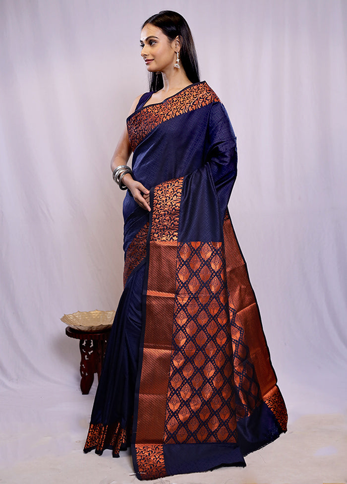 Blue Kanjivaram Silk Saree With Blouse Piece - Indian Silk House Agencies