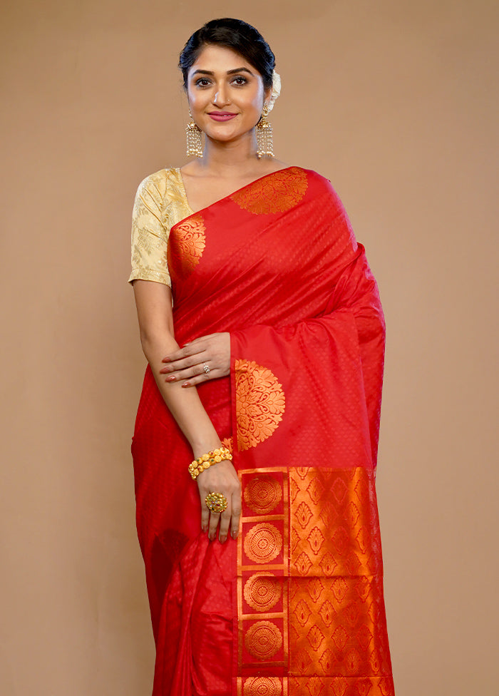 Red Kanjivaram Silk Saree With Blouse Piece - Indian Silk House Agencies