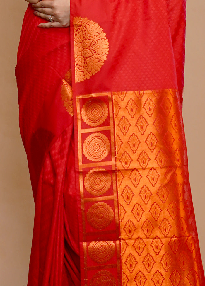 Red Kanjivaram Silk Saree With Blouse Piece - Indian Silk House Agencies