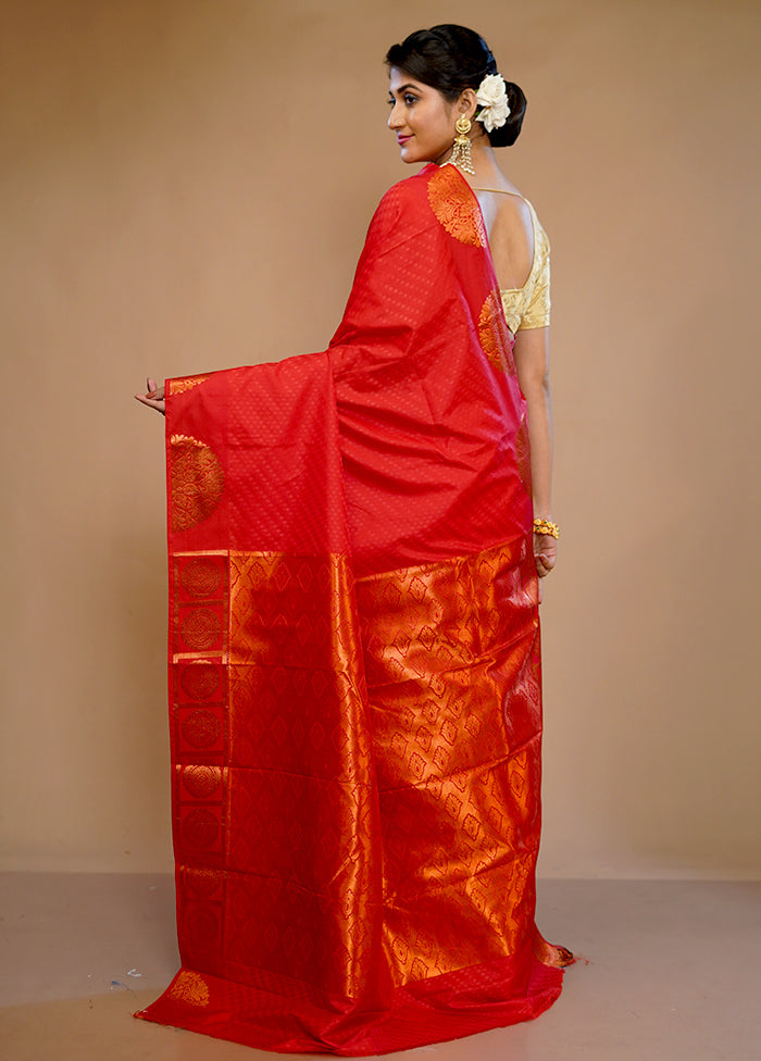 Red Kanjivaram Silk Saree With Blouse Piece - Indian Silk House Agencies