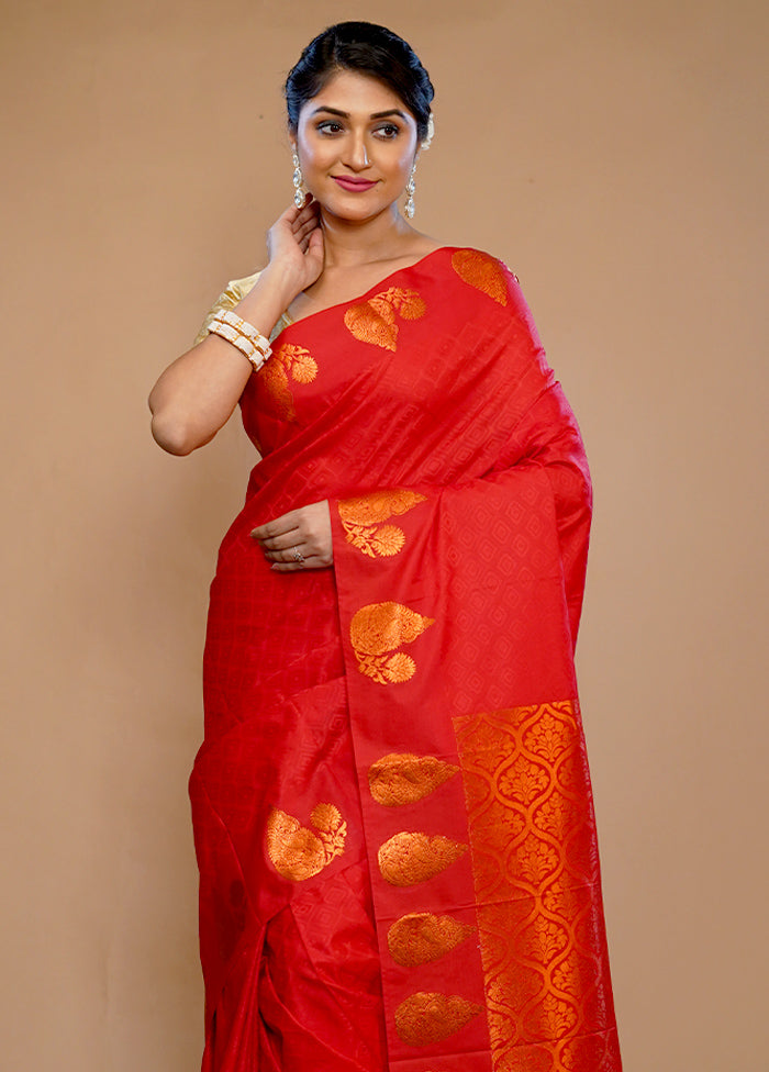 Red Kanjivaram Silk Saree With Blouse Piece - Indian Silk House Agencies