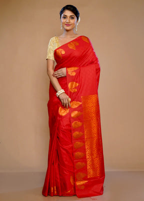 Red Kanjivaram Silk Saree With Blouse Piece - Indian Silk House Agencies