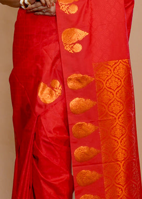 Red Kanjivaram Silk Saree With Blouse Piece - Indian Silk House Agencies