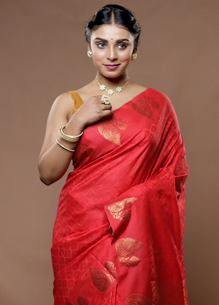 Red Kanjivaram Silk Saree With Blouse Piece - Indian Silk House Agencies