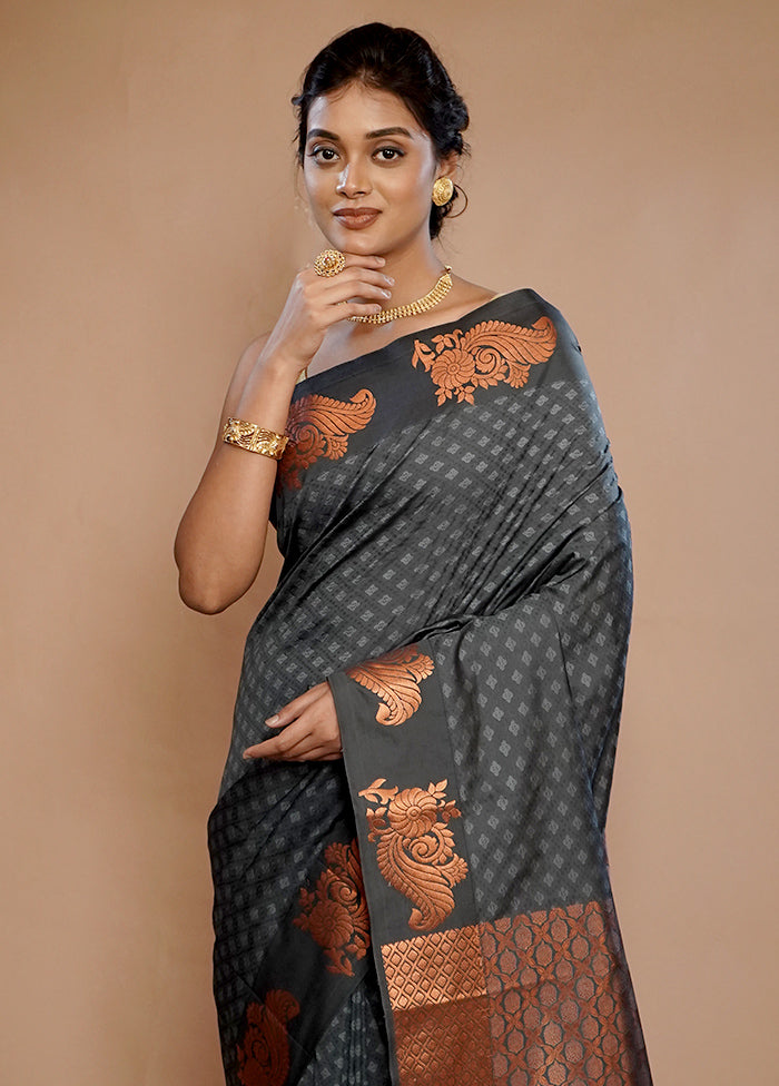 Grey Kanjivaram Silk Saree With Blouse Piece - Indian Silk House Agencies