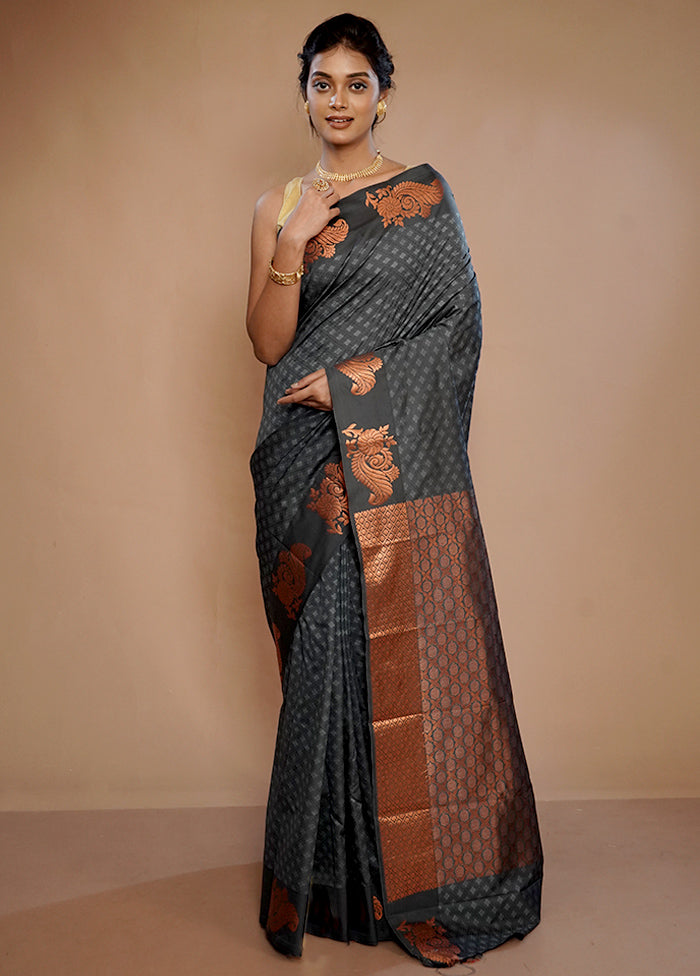 Grey Kanjivaram Silk Saree With Blouse Piece - Indian Silk House Agencies