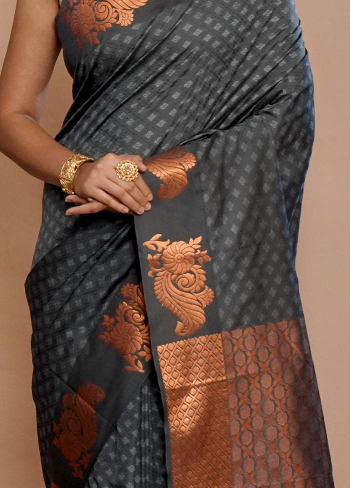 Grey Kanjivaram Silk Saree With Blouse Piece - Indian Silk House Agencies