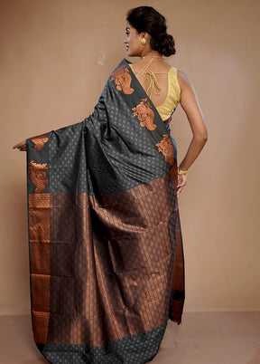 Grey Kanjivaram Silk Saree With Blouse Piece - Indian Silk House Agencies