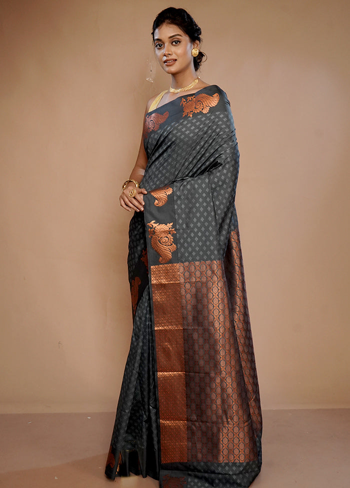 Grey Kanjivaram Silk Saree With Blouse Piece - Indian Silk House Agencies