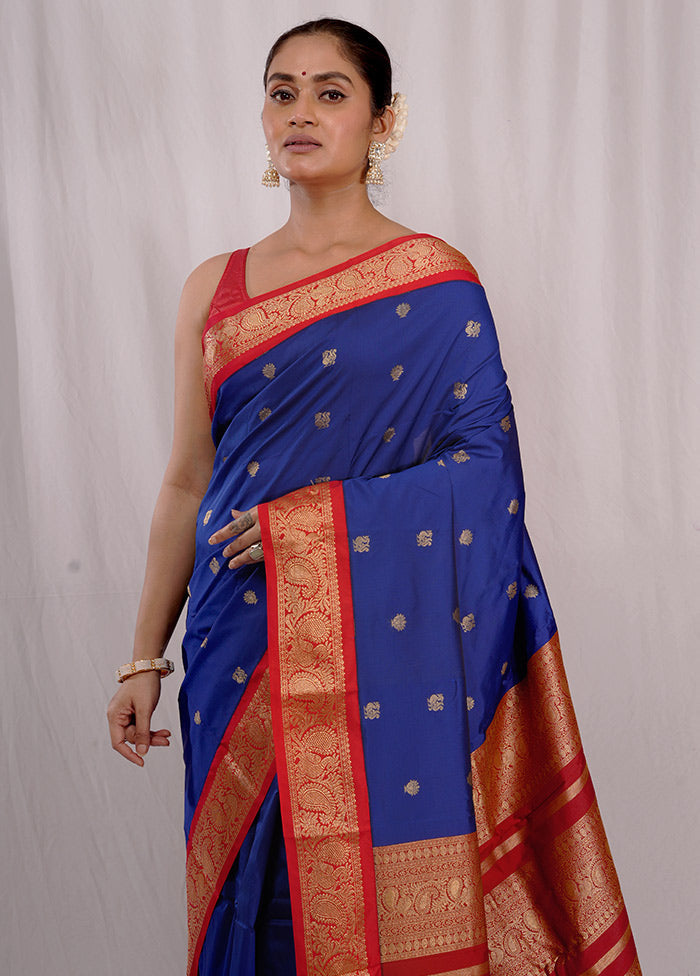 Blue Kanjivaram Silk Saree With Blouse Piece - Indian Silk House Agencies