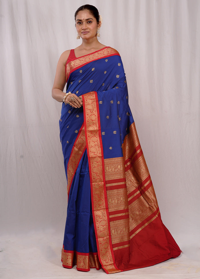 Blue Kanjivaram Silk Saree With Blouse Piece - Indian Silk House Agencies