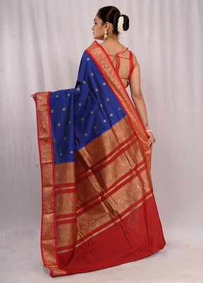 Blue Kanjivaram Silk Saree With Blouse Piece - Indian Silk House Agencies