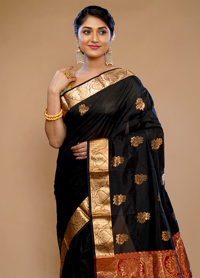 Black Kanjivaram Silk Saree With Blouse Piece - Indian Silk House Agencies