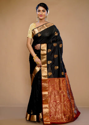 Black Kanjivaram Silk Saree With Blouse Piece - Indian Silk House Agencies