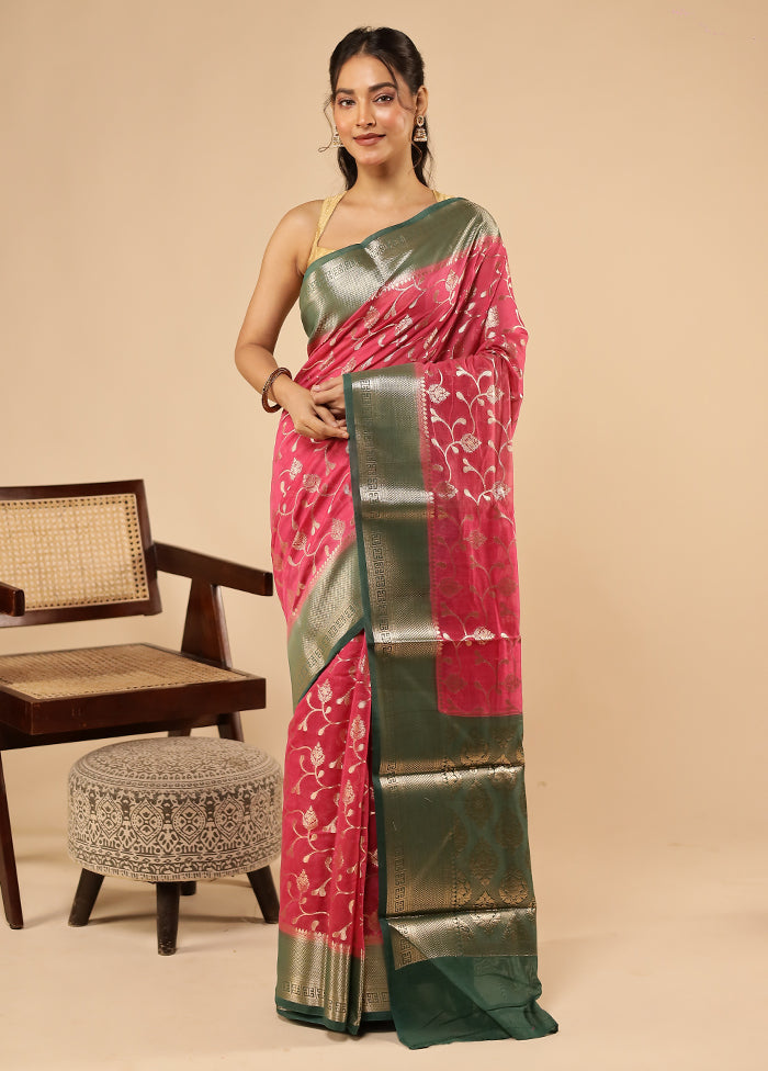 Pink Pure Cotton Saree With Blouse Piece