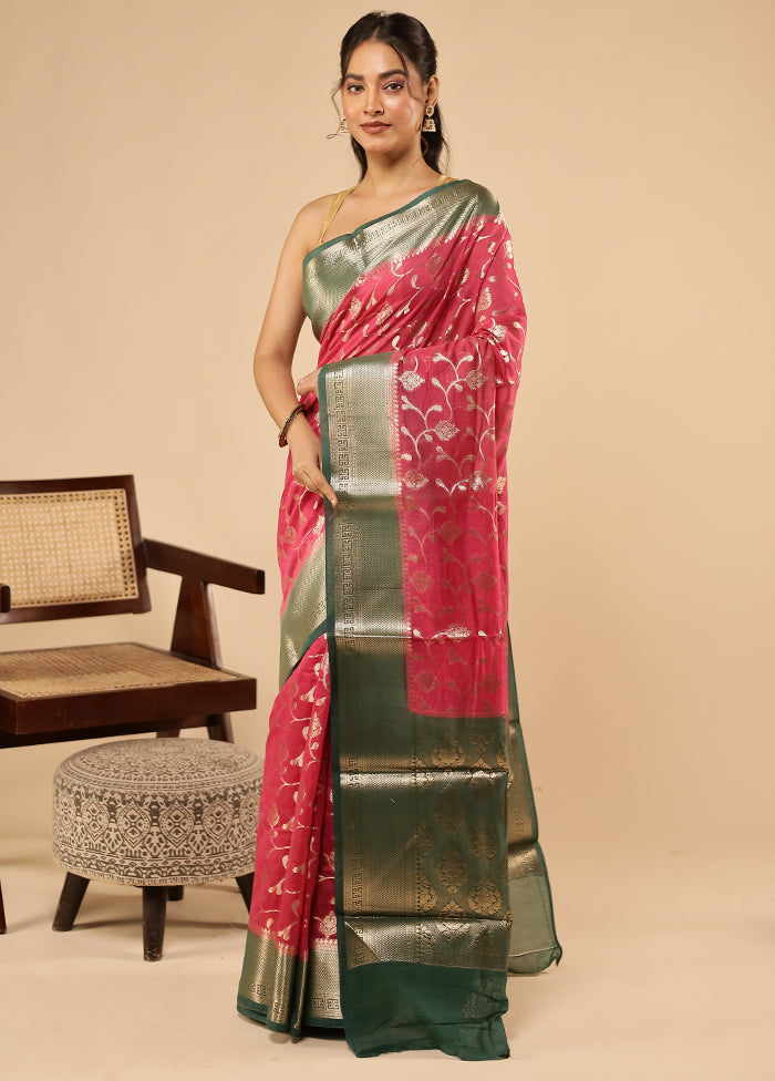 Pink Pure Cotton Saree With Blouse Piece