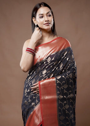 Black Pure Cotton Saree With Blouse Piece - Indian Silk House Agencies