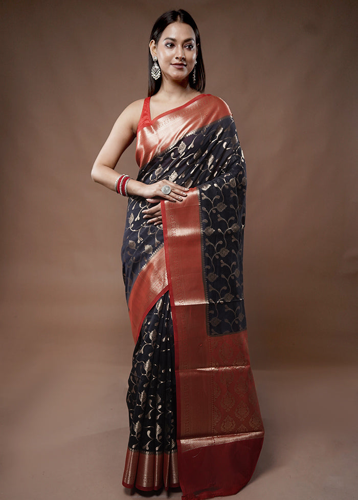 Black Pure Cotton Saree With Blouse Piece - Indian Silk House Agencies