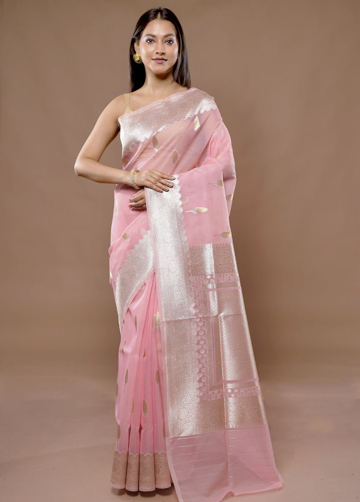 Pink Organza Saree With Blouse Piece - Indian Silk House Agencies