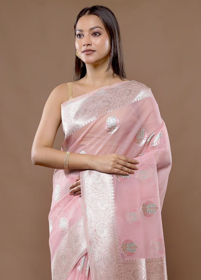 Pink Organza Saree With Blouse Piece - Indian Silk House Agencies