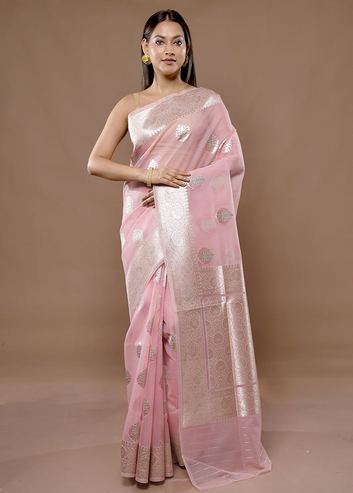 Pink Organza Saree With Blouse Piece - Indian Silk House Agencies