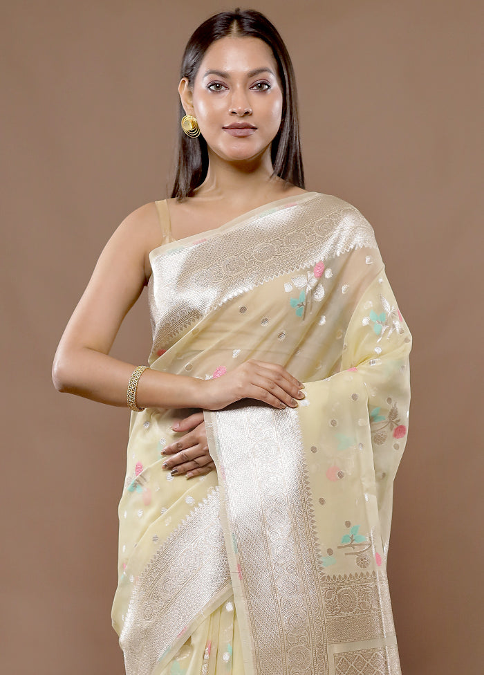 Cream Organza Saree With Blouse Piece - Indian Silk House Agencies