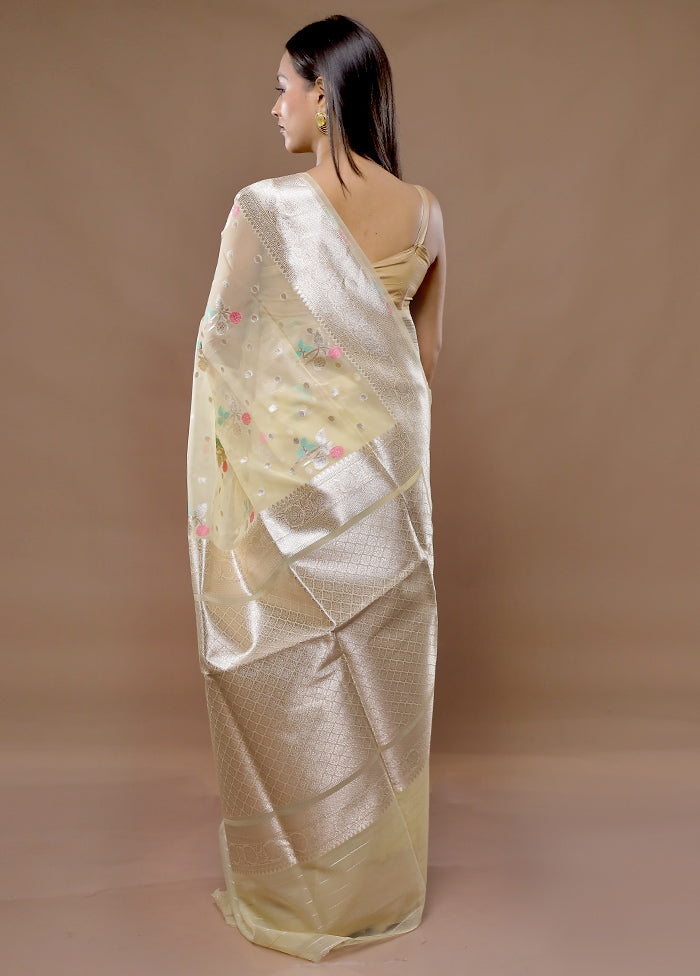 Cream Organza Saree With Blouse Piece - Indian Silk House Agencies