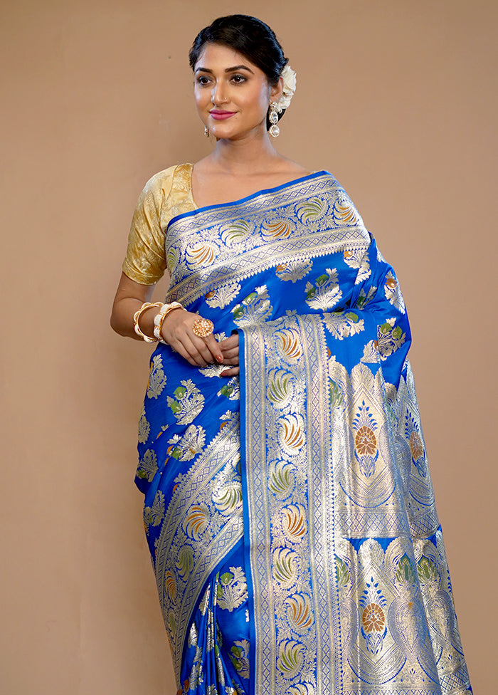 Blue Banarasi Silk Saree With Blouse Piece - Indian Silk House Agencies