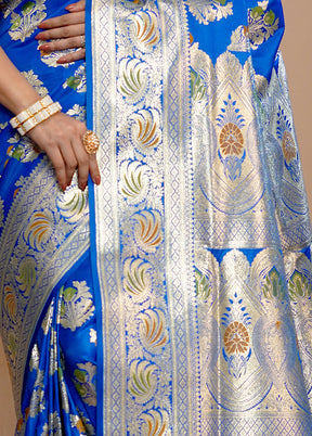 Blue Banarasi Silk Saree With Blouse Piece - Indian Silk House Agencies