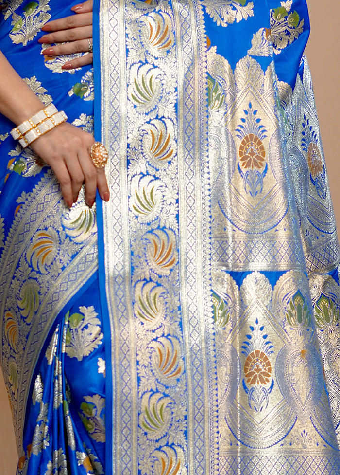 Blue Banarasi Silk Saree With Blouse Piece - Indian Silk House Agencies