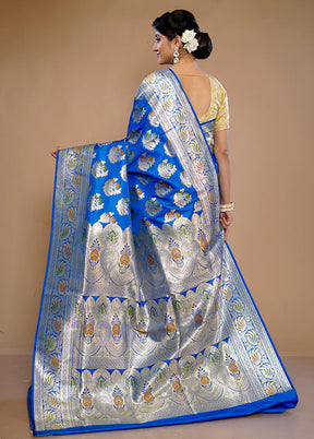 Blue Banarasi Silk Saree With Blouse Piece - Indian Silk House Agencies