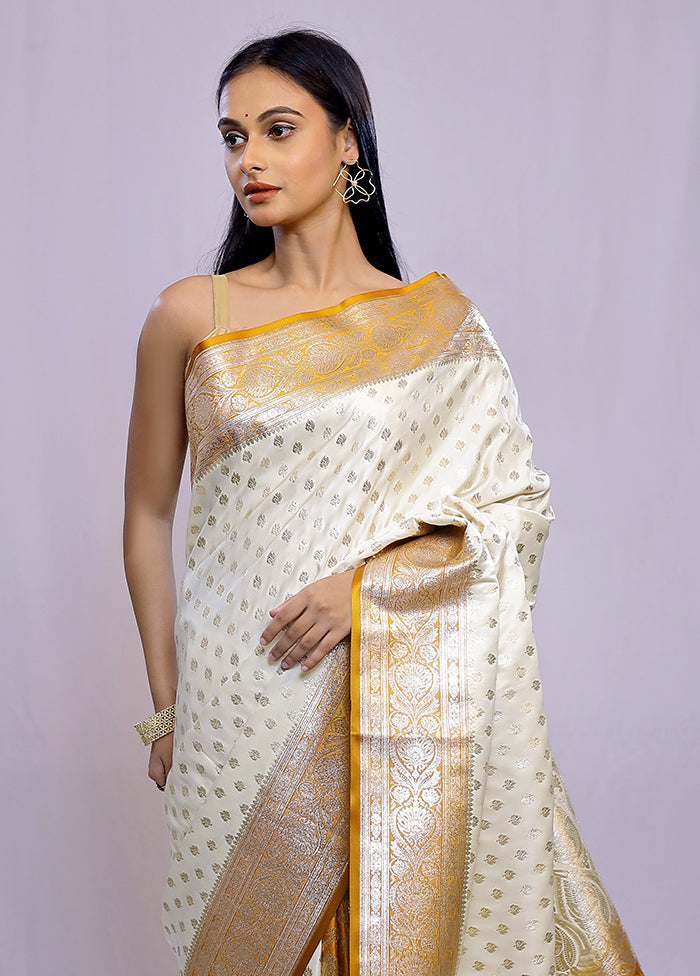 Cream Banarasi Silk Saree With Blouse Piece - Indian Silk House Agencies