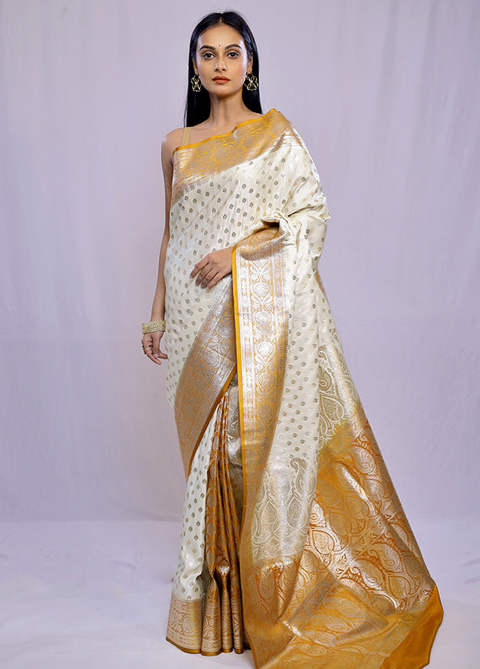 Cream Banarasi Silk Saree With Blouse Piece - Indian Silk House Agencies