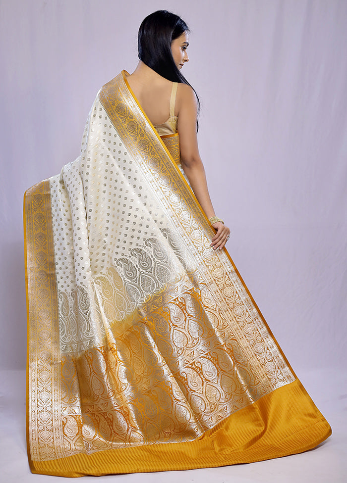 Cream Banarasi Silk Saree With Blouse Piece - Indian Silk House Agencies