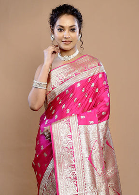 Pink Banarasi Silk Saree With Blouse Piece - Indian Silk House Agencies