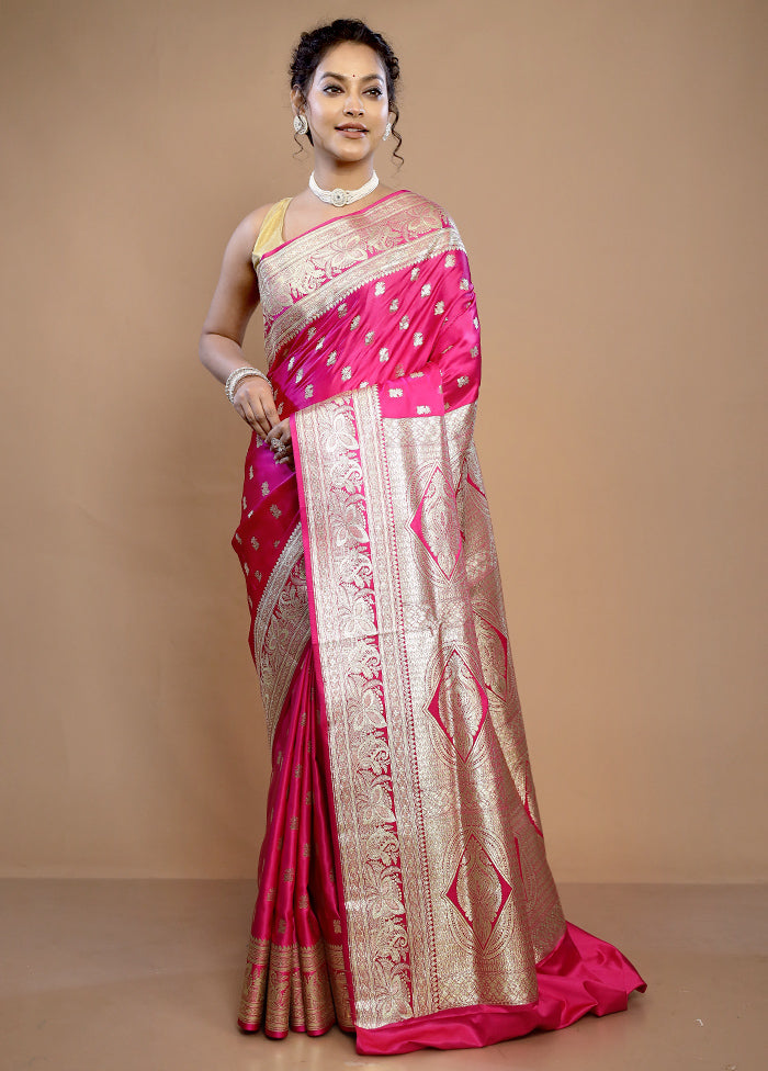 Pink Banarasi Silk Saree With Blouse Piece - Indian Silk House Agencies