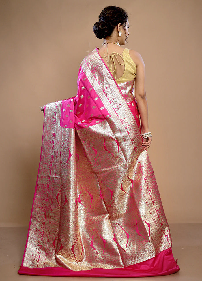 Pink Banarasi Silk Saree With Blouse Piece - Indian Silk House Agencies