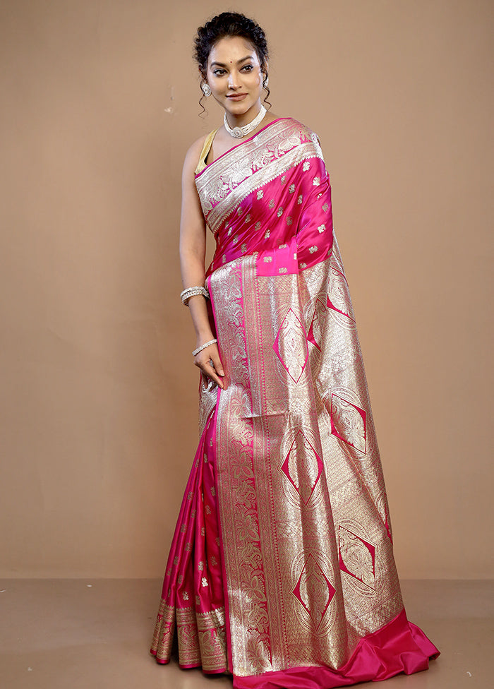 Pink Banarasi Silk Saree With Blouse Piece - Indian Silk House Agencies