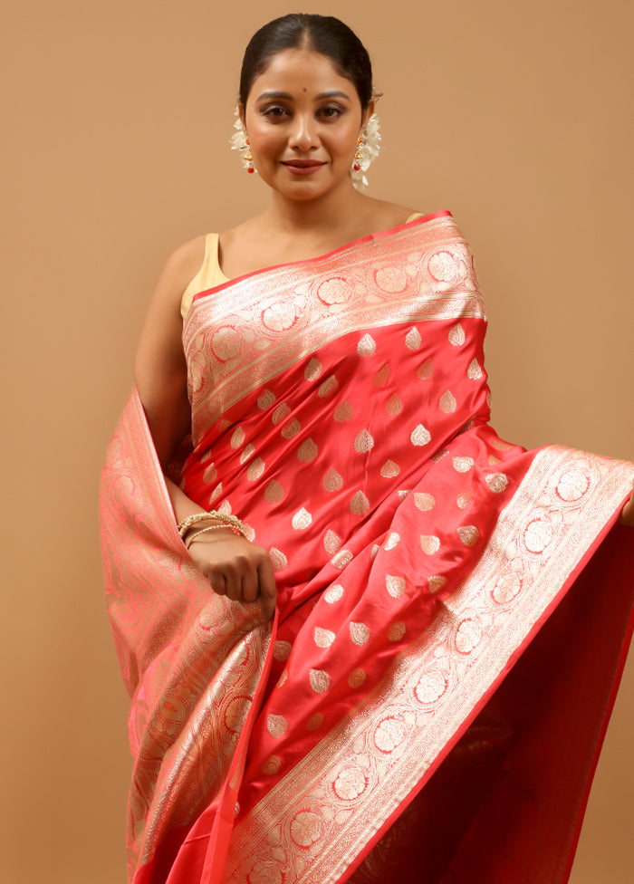 Pink Banarasi Silk Saree With Blouse Piece